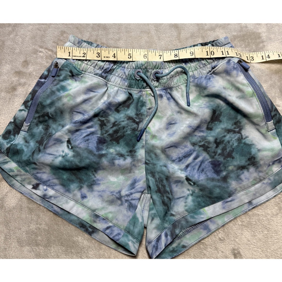 Athleta Girl Shorts SZ L Blue Green Tie Dye All Play 3 Inch Athletic Stretch Run - Picture 3 of 8